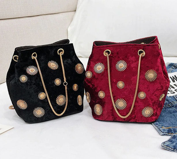 velvet bucket bag